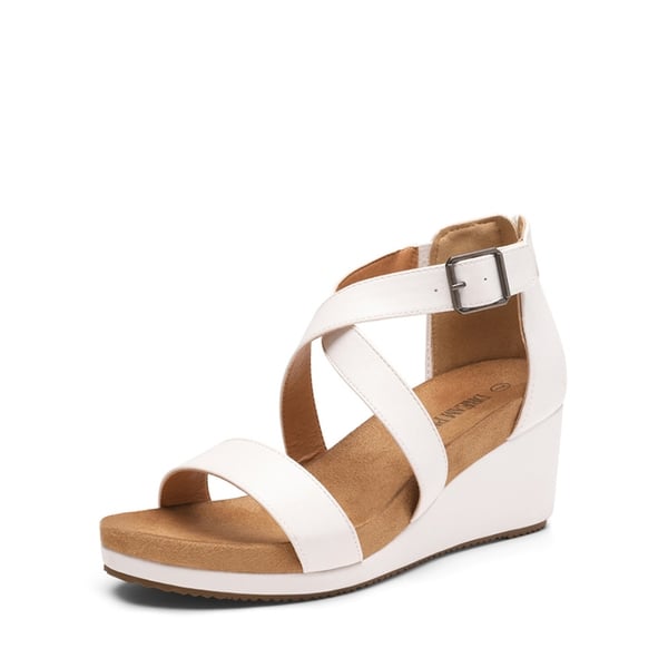 Ankle Strap Open-Toe Platform Wedge Sandals - WHITE PU -  0